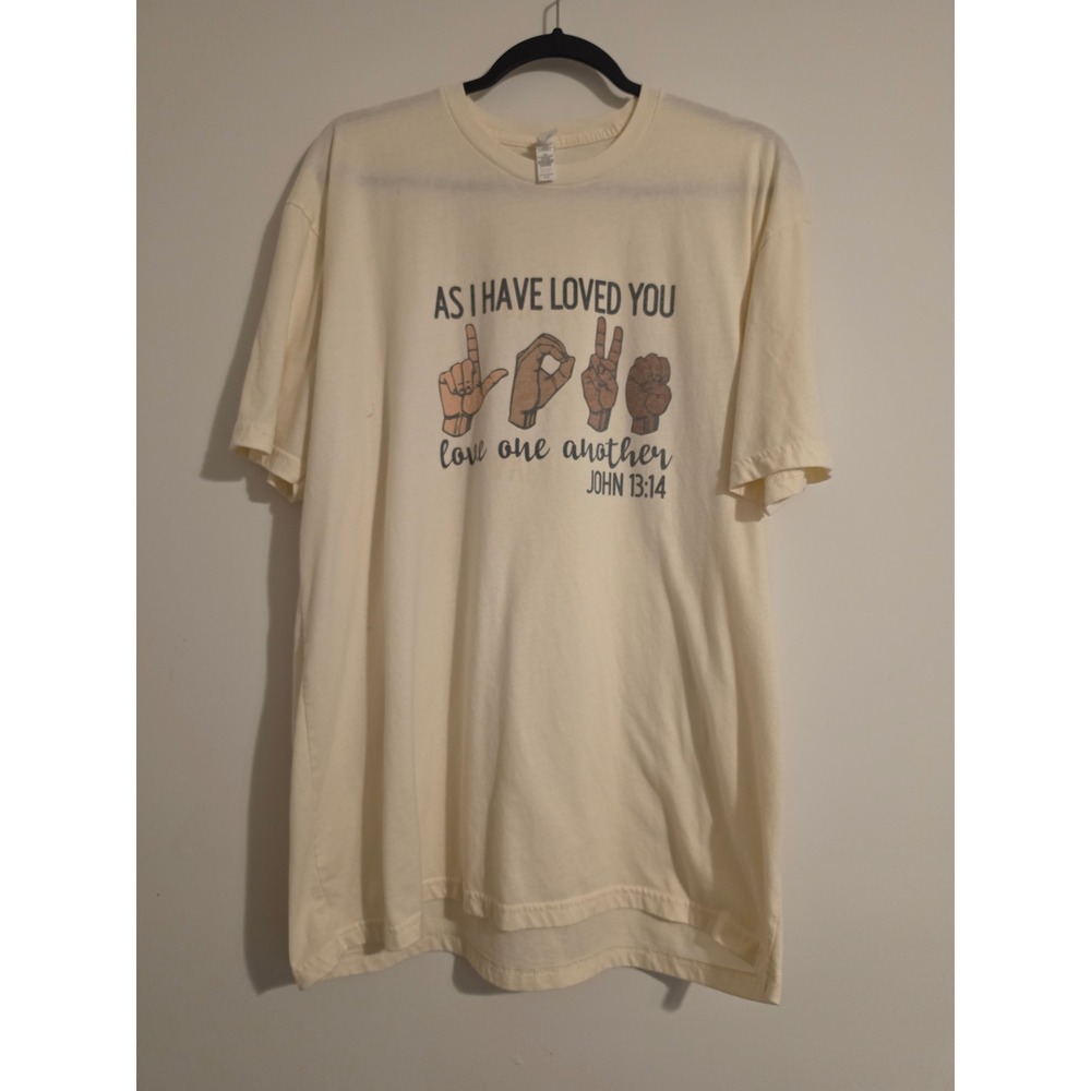 Next Level T-Shirt XXL Cream Cotton Blend ASL Love One Another John 13:14 Flawed